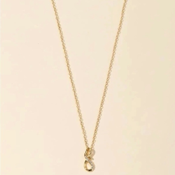 Infinity Sign Rhinestone Pendant Fashion Necklace, Gold, 18 inches - Picture 7 of 16